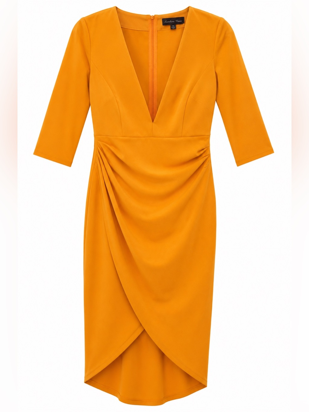 Elegant Yellow V-Neck Draped Midi Dress